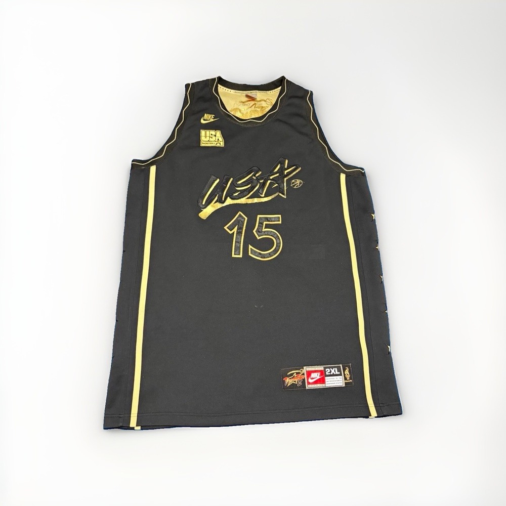 Vintage 1996 Authentic Nike USA Hakeem Olajuwon Basketball Jersey Black/Gold 2XL
